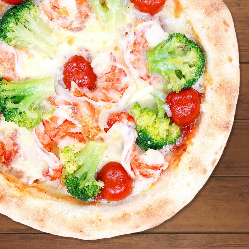 海老とブロッコリーのガーリックピザ